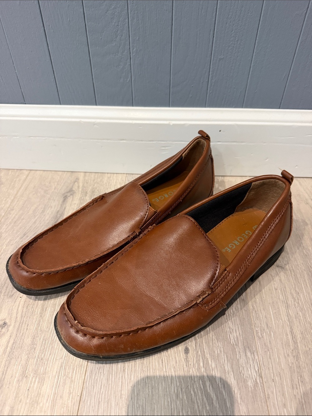 George Men's Tan Leather Slip-On Loafers